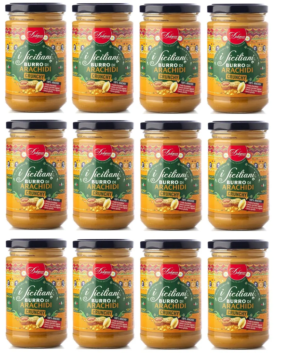Dolgam I Siciliani Burro Di Arachidi Crunchy Beurre D'arachide Croustillant Spécialités Siciliennes Bocal En Verre De 300 G Tartinable Beurre D'arachide Croustillant Sans Gluten