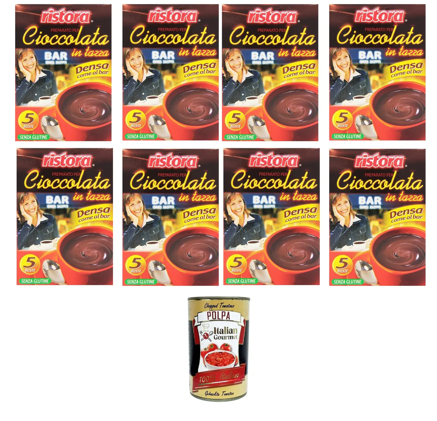Ristora Prepatato Per Cioccolata Calda In Tazza, Denso Come Al Bar Préparation Pour Chocolat Chaud Dans La Tasse, Dense Comme Au Bar 8 X 125 G + Italian Gourmet Polpa 400 G