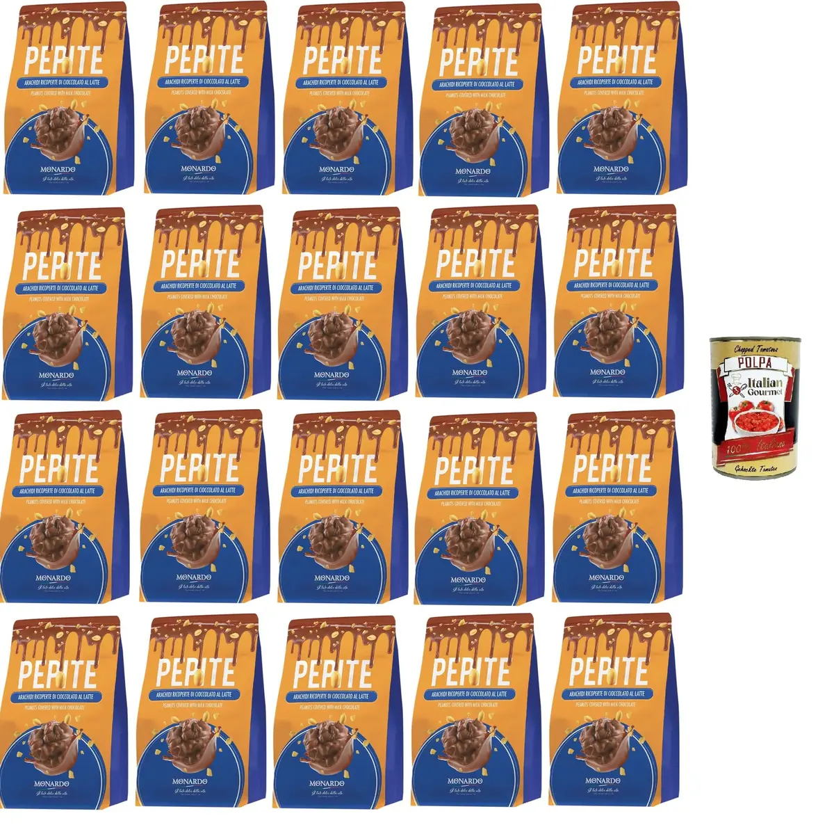 Monardo Pepite, Arachidi Ricoperte Di Cioccolato Al Latte, Cacahuètes Enveloppées De Chocolat Au Lait, 20 X 150 G + Italian Gourmet Polpa 400 G