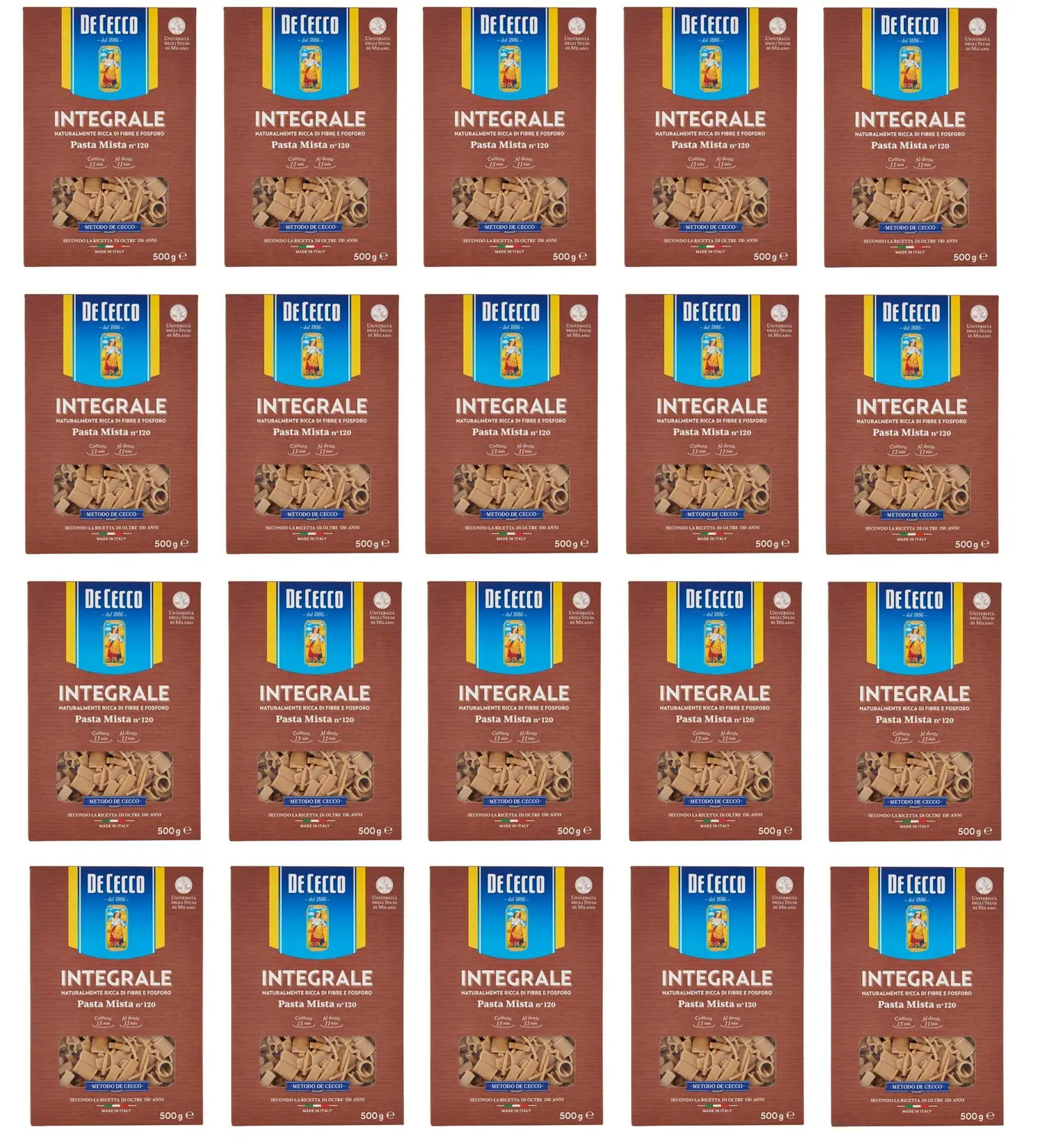 20x Pasta De Cecco Pasta Mista Integrali N° 120 Pâtes Italiennes À Grains Entiers 500g