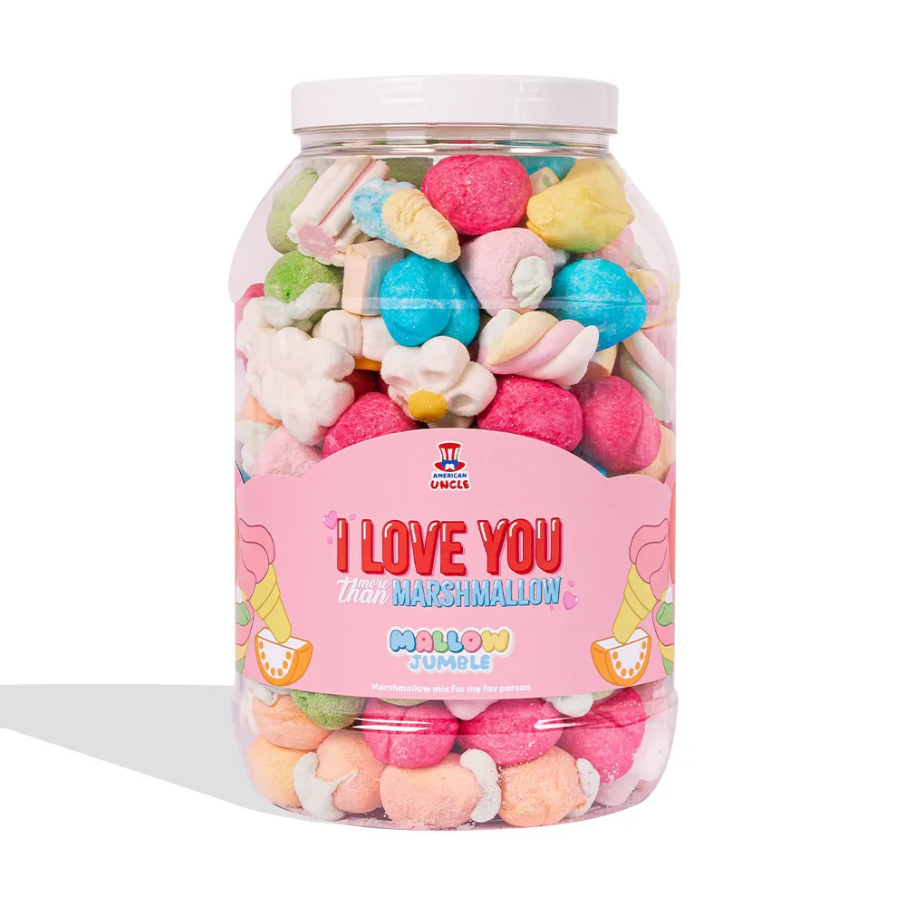 Mallow Jumble “Je t'aime plus que marshmallow”, pot de marshmallow à composer avec tes goûts préférés