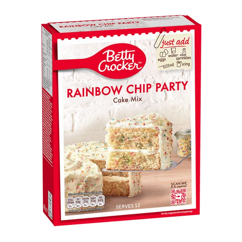 Betty Crocker Rainbow Chip Party Cake, préparation pour gâteau avec confettis colorés de 425g
