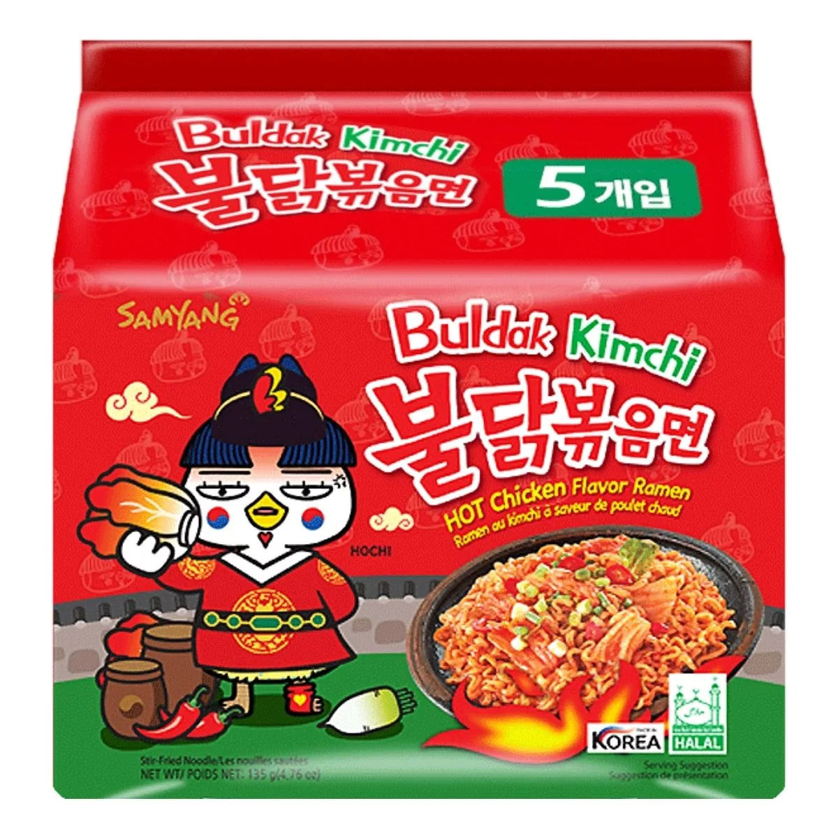 Buldak Kimchi Hot Chicken Flavor Ramen, 5 portions de ramen au poulet épicé de 675g