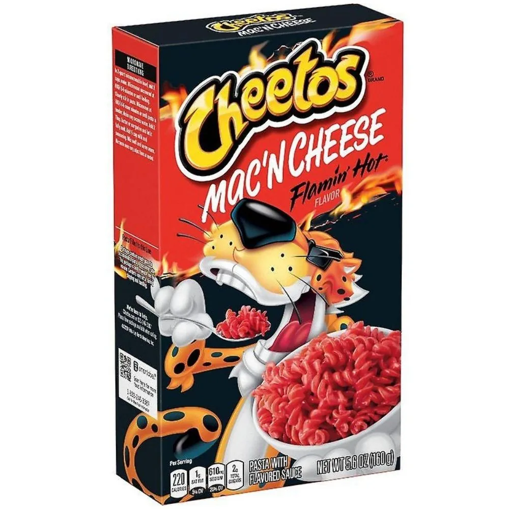 Cheetos Mac'n Cheese Flamin Hot Flavor, macaronis au goût de cheetos épicés de 160g