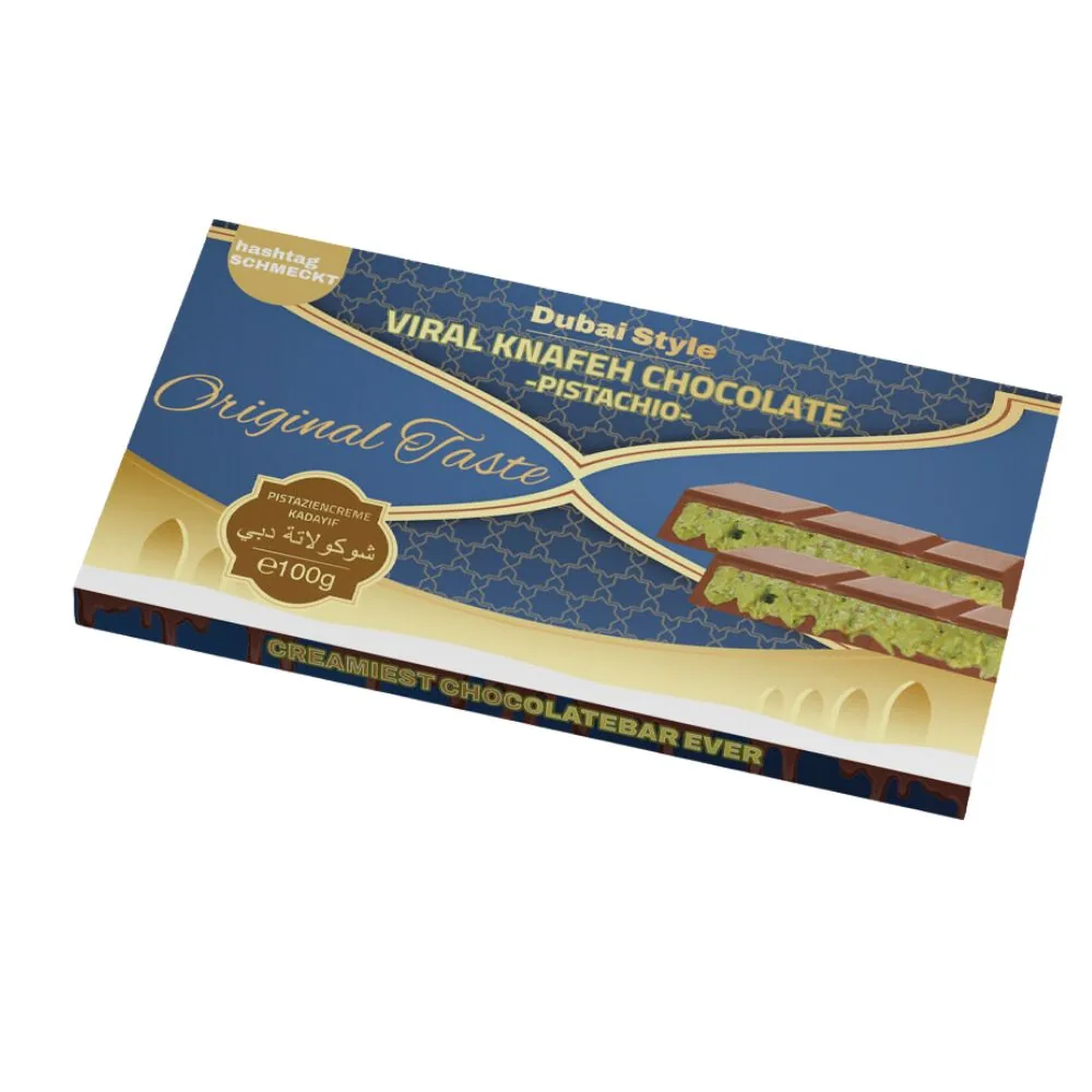 Dubai Style Original Taste Pistachio Chocolate, chocolat au lait avec crème de pistache et Künefe de 100g