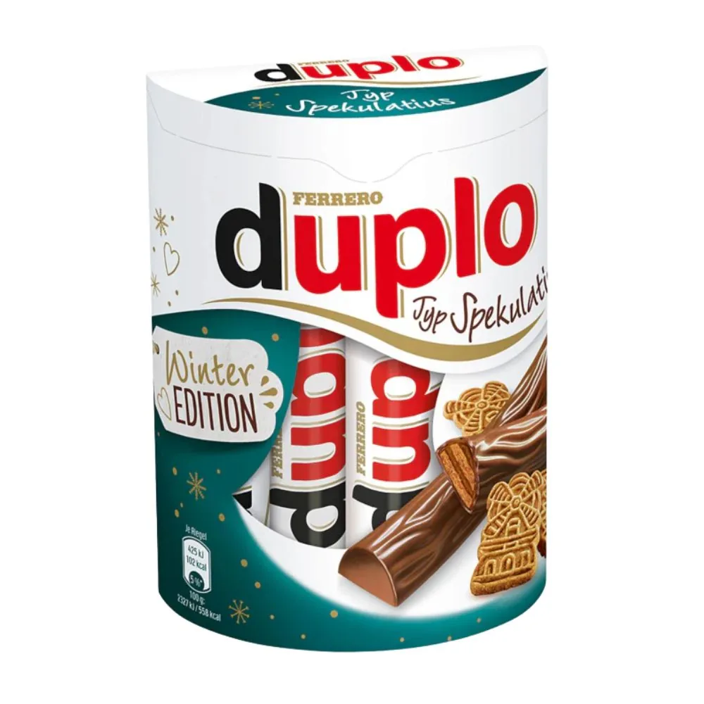 Duplo Spekulatius, chocolat au lait fourré de gaufrette et crème aux noisettes au goût Speculoos de 182g