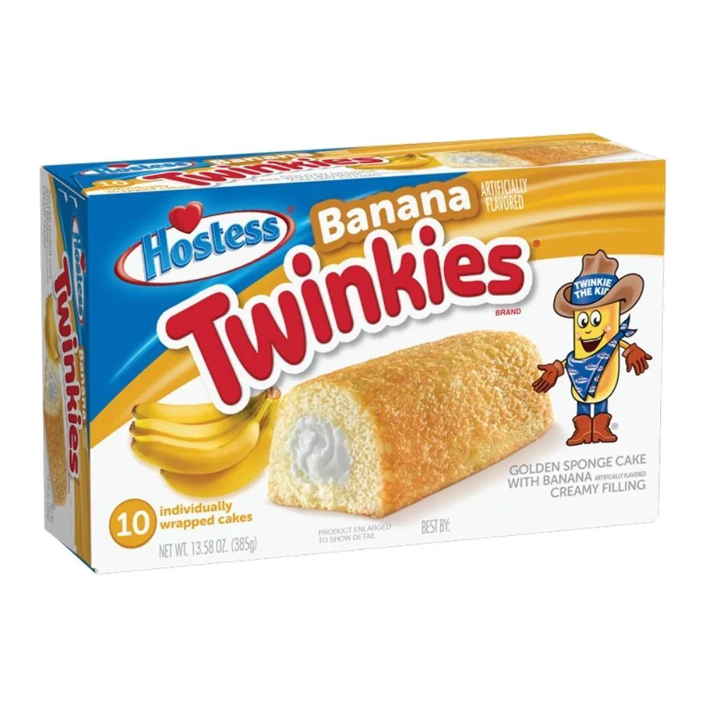 Hostess Twinkies Banana, gâteaux fourrés à la crème à la banane dans un format de 10 pièces