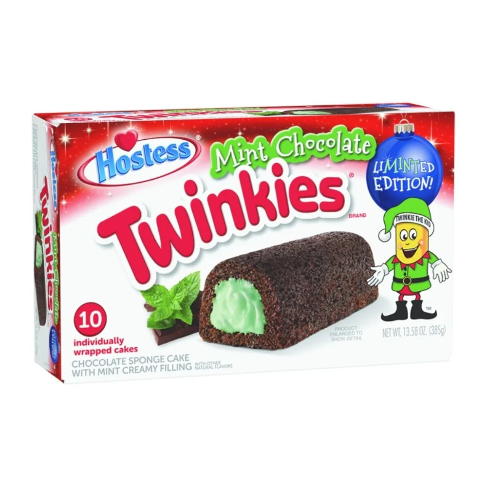 Hostess Twinkies Menthe Chocolat, gâteaux au cacao fourrés de crème à la menthe de 385g