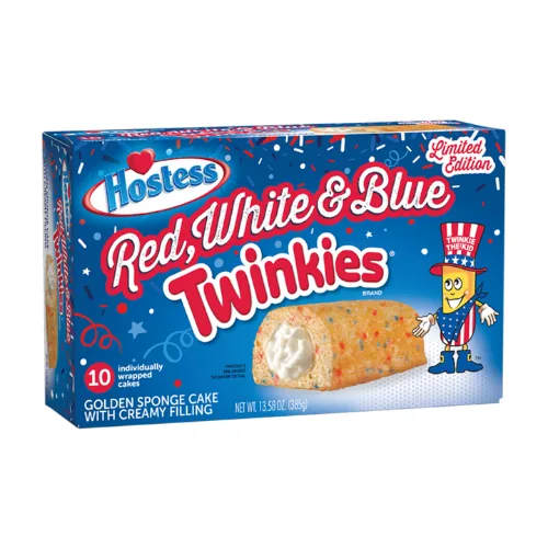 Hostess Red White & Blue Twinkies, gâteaux éponge édition limitée avec confettis colorés et crème au format de 10 pièces