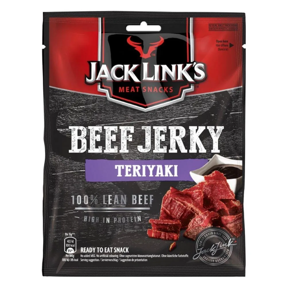 Jack Link's Beef Jerky Teriyaki de 70g, viande séchée à l'arôme de sauce teriyaki
