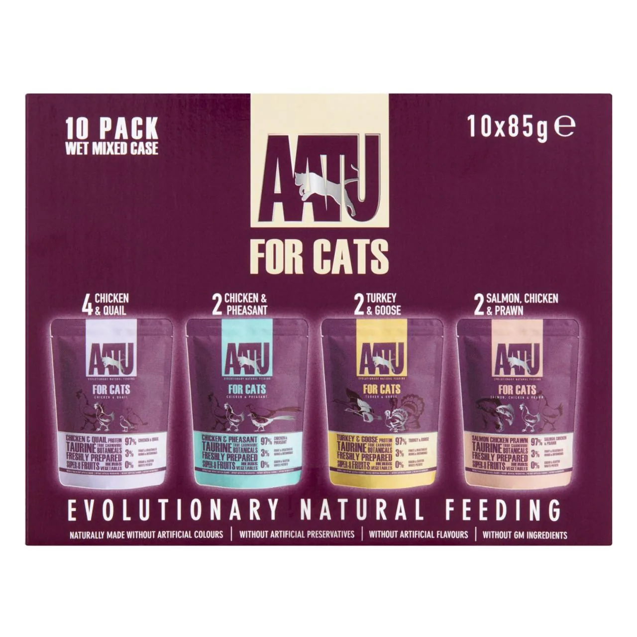 AATU Adult Cat Food Wet Pouches Mixed Case 10 x 85g