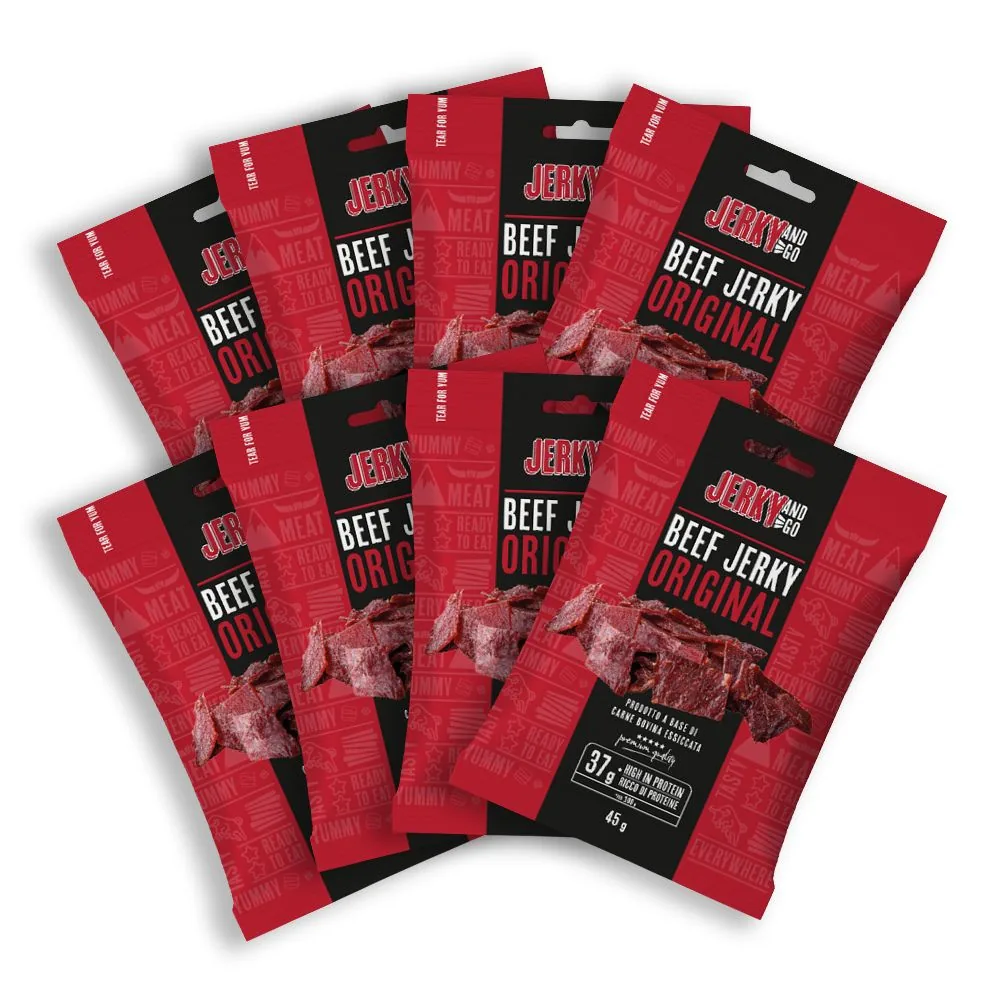 8 Jerky and Go Beef Jerky Original, 8 paquets de viande séchée de bœuf de 45g