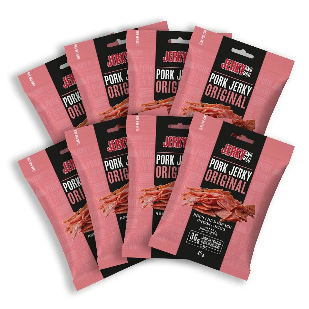 8 Jerky and Go Pork Jerky Original, 8 paquets de viande séchée de porc de 45g