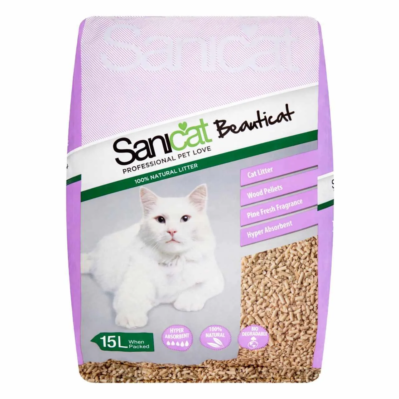 Sanicat Beauticat Natural Wood Non Clumping Cat Litter 15L