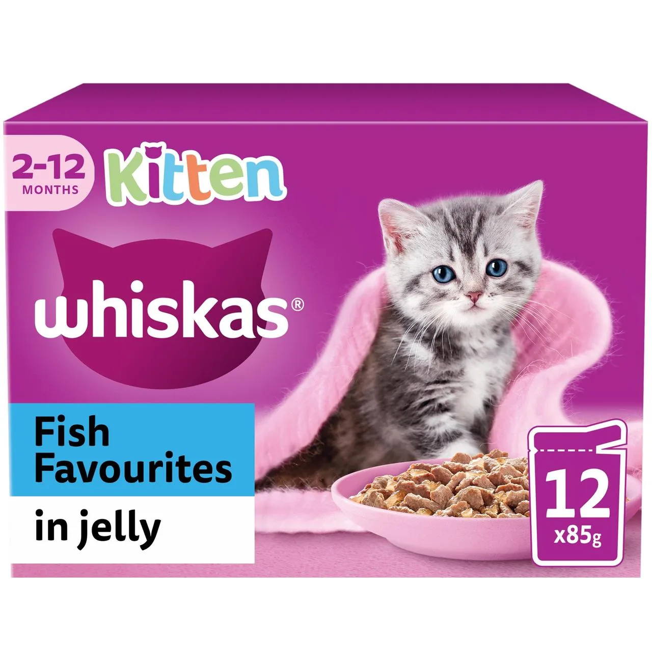 Whiskas 2-12mnths Kitten Wet Cat Pouches Fish Favourites in Jelly 12 x 85g