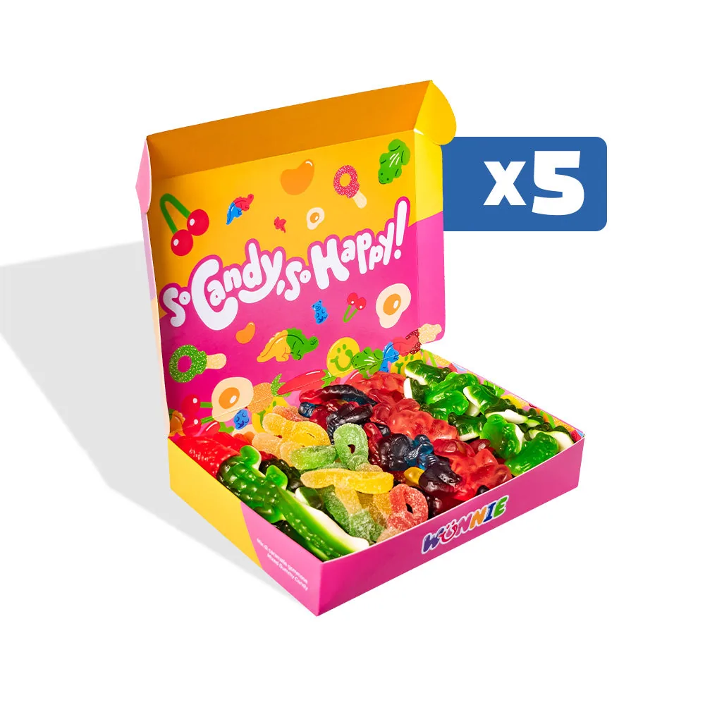 Wunnie box "So Candy, So Happy", 5 boîtes de bonbons gélifiés en saveurs assorties de 480g