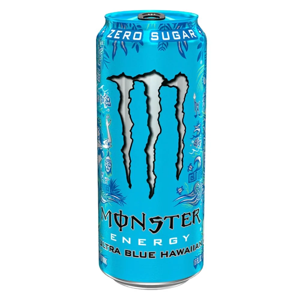 Monster Ultra Blue Hawaiian, energy drink au goût de framboise et de fruits tropicaux de 473ml