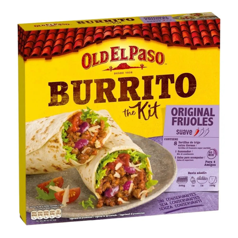 Old El Paso Burrito Kit, tortillas avec sauce tomate et mélange d'assaisonnement pour burrito de 510g