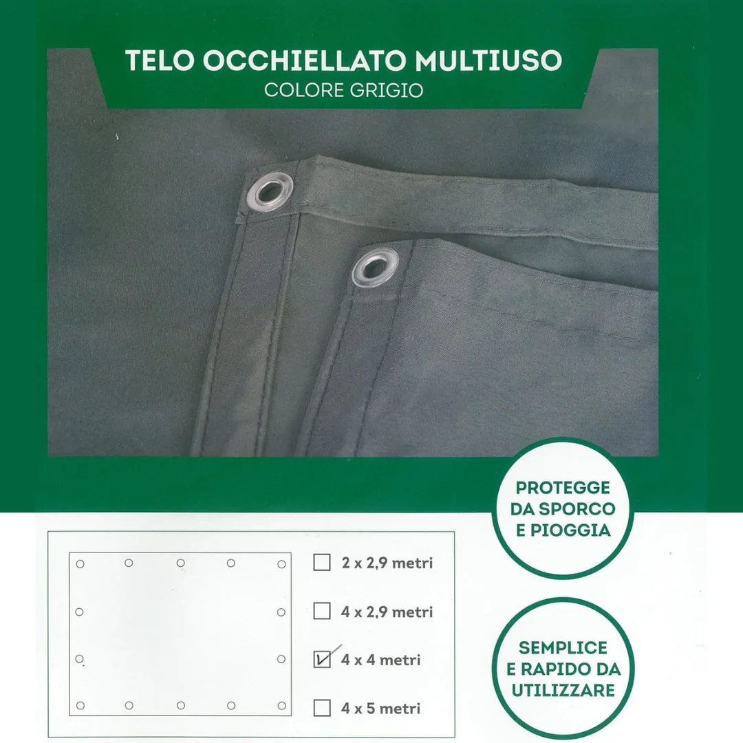 Telo Occhiellato Impermeabile 4x4m Grigio