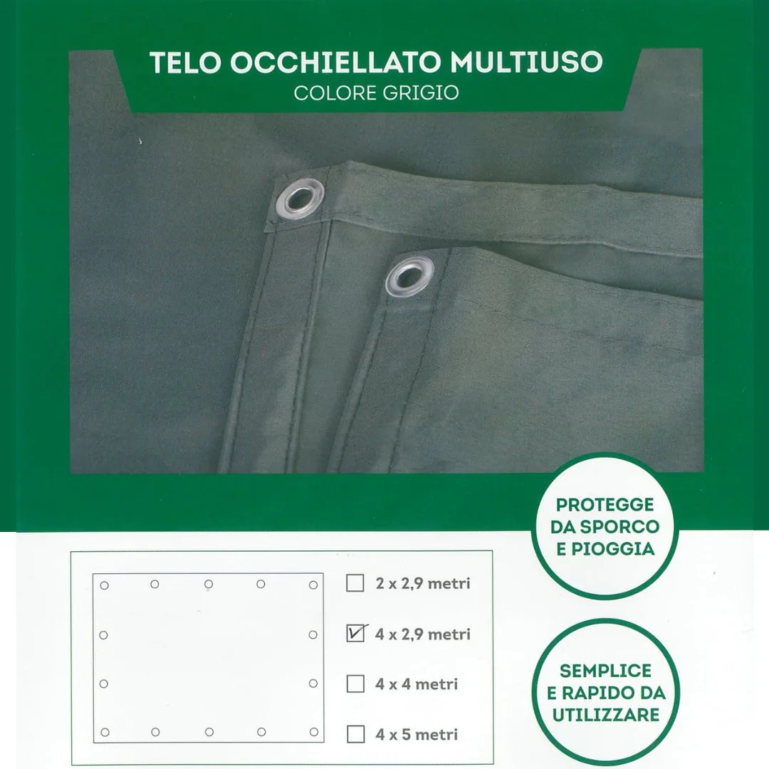 Telo Occhiellato Impermeabile 3x4m Grigio