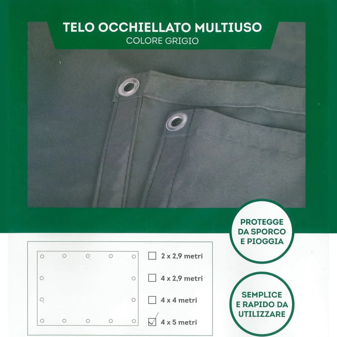 Telo Occhiellato Impermeabile 4x5m Grigio