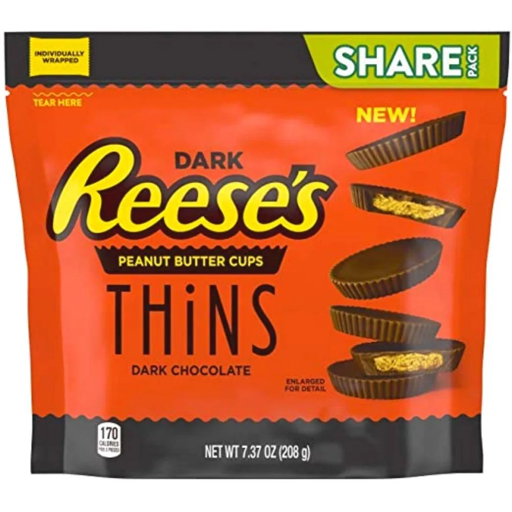 Reese's Peanut Butter Cups Thins Dark, chocolats noirs au beurre d'arachide de 208g