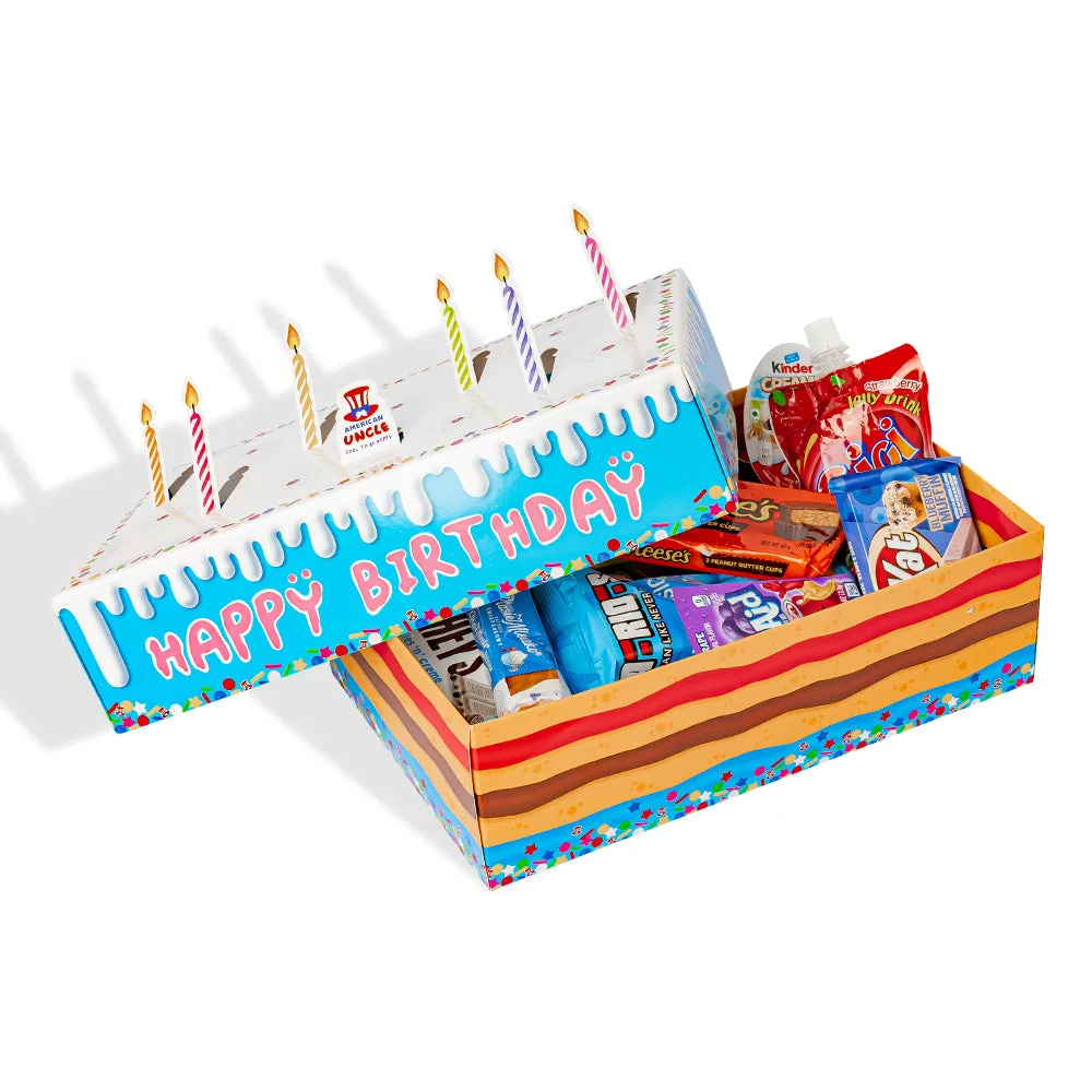Birthday box, boîte en forme de gâteau d'anniversaire de 15 snack sucrés et salés