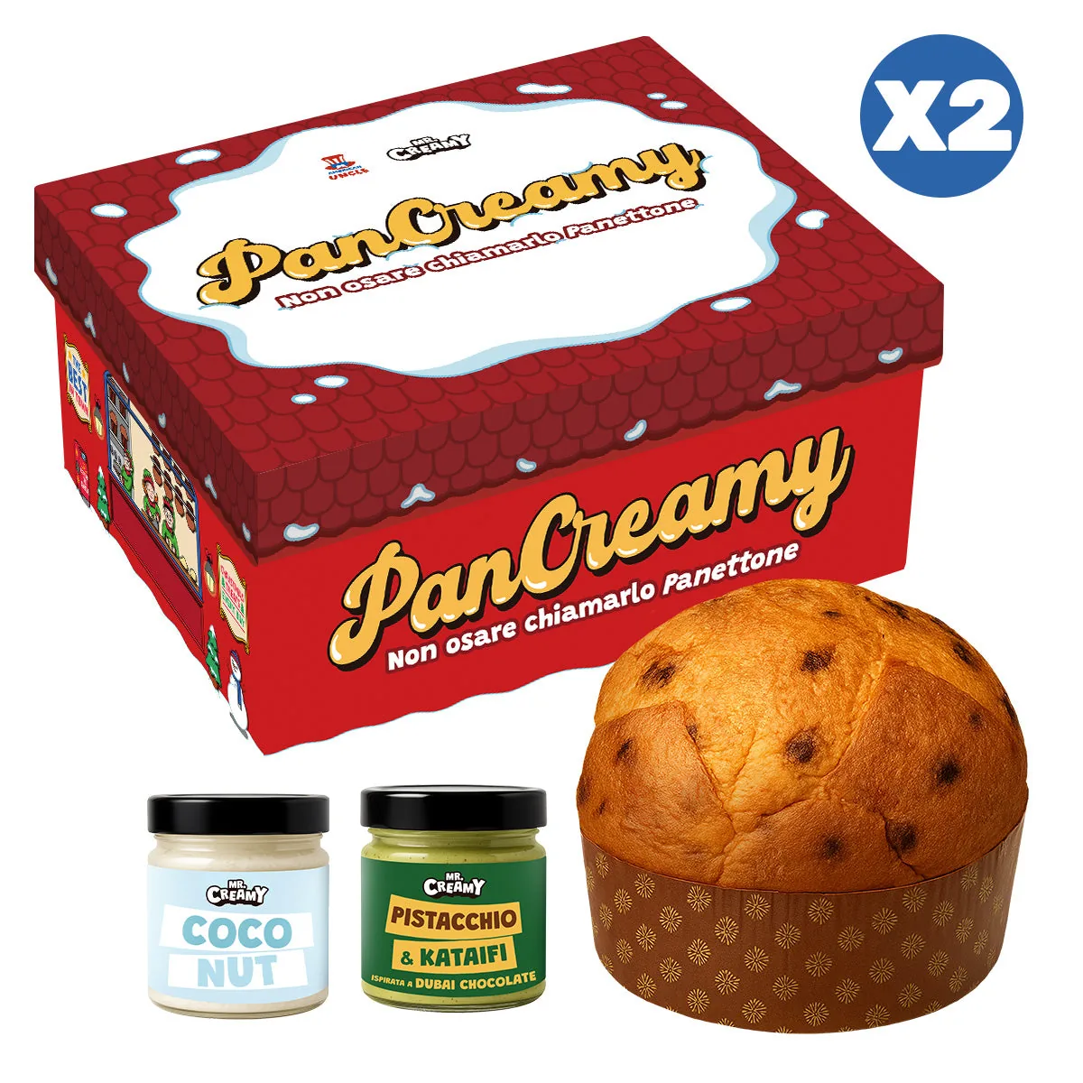 2x PanCreamy Choco Chunky, Panettone artisanal de 900g + Mr.Creamy Noix de Coco et Pistache & Kataifi de 200 g