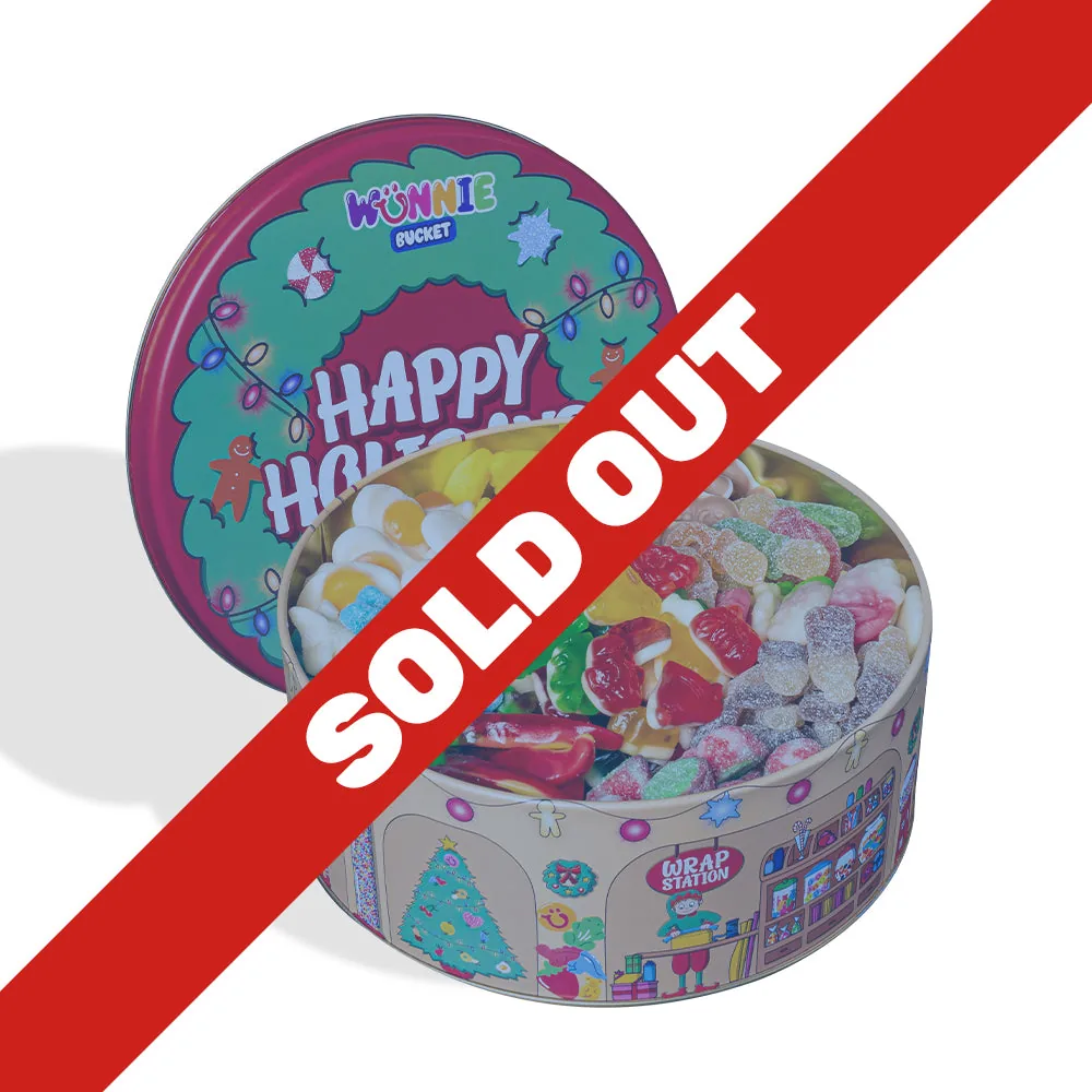 Wunnie Bucket “Joyeuses Fêtes”, boîte à composer avec vos bonbons gélifiés préférés - 2 kg