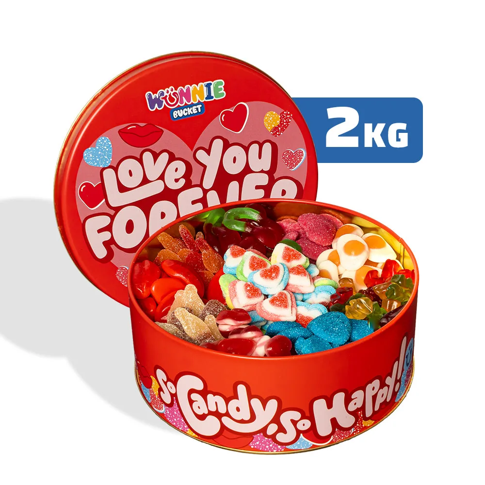 Wunnie Bucket “Love You Forever”, boîte de bonbons gélifiés à composer avec les saveurs préférées de votre moitié - 2 kg