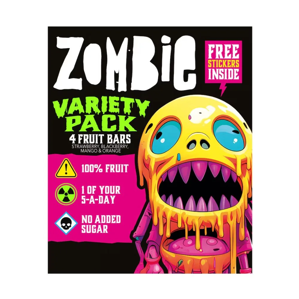 Zombie Variety Pack 4 barres de fruits, 4 barres de fruits assorties de 100g