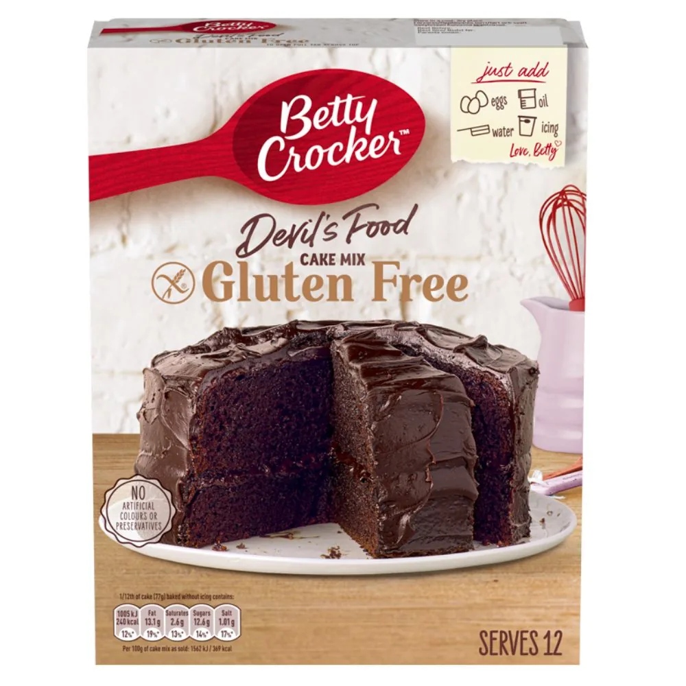 Betty Crocker Gâteau sans gluten Devil Food Cake, préparation pour gâteau au chocolat SANS GLUTEN de 425g