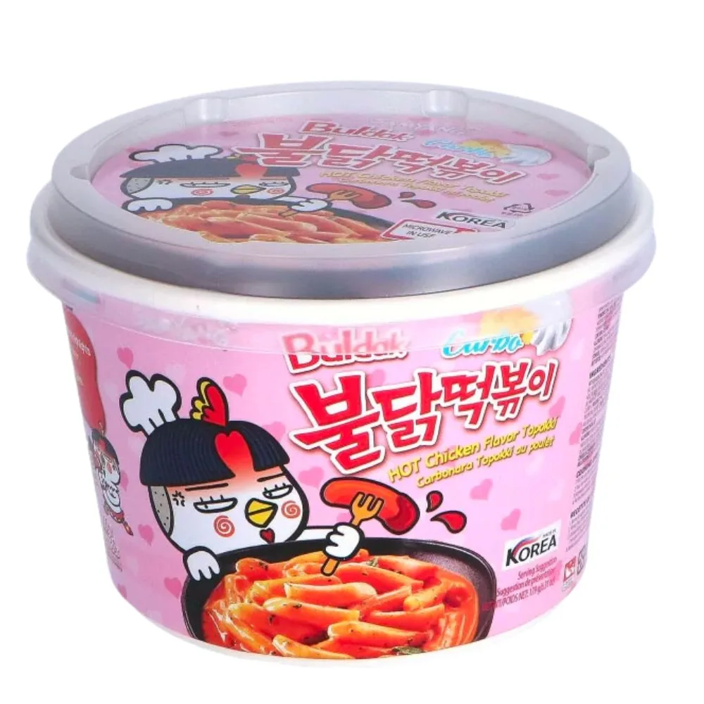 Samyang Buldak Hot Chicken saveur Topokki, gnocchi de riz au goût de poulet épicé de 179g