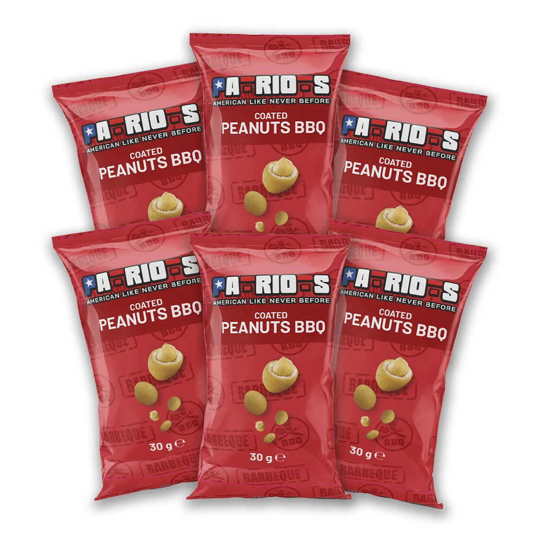 6x Patriots Cacahuètes enrobées BBQ, cacahuètes au barbecue de 30g