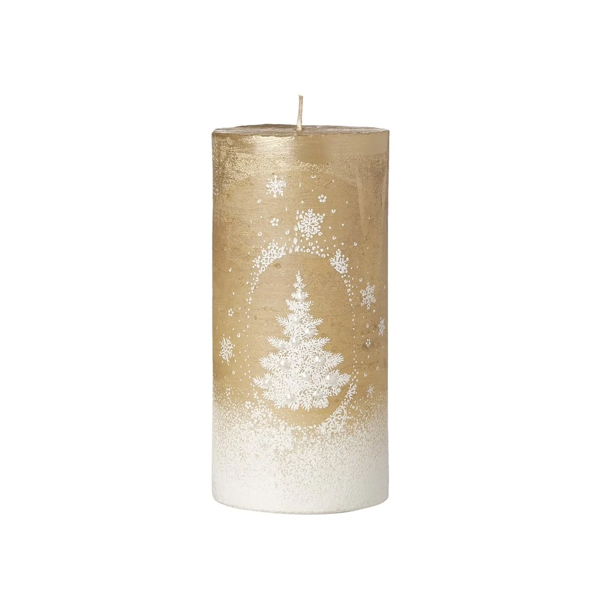 Candela Cilindro Decoro Albero Oro-Bianco 15 CM