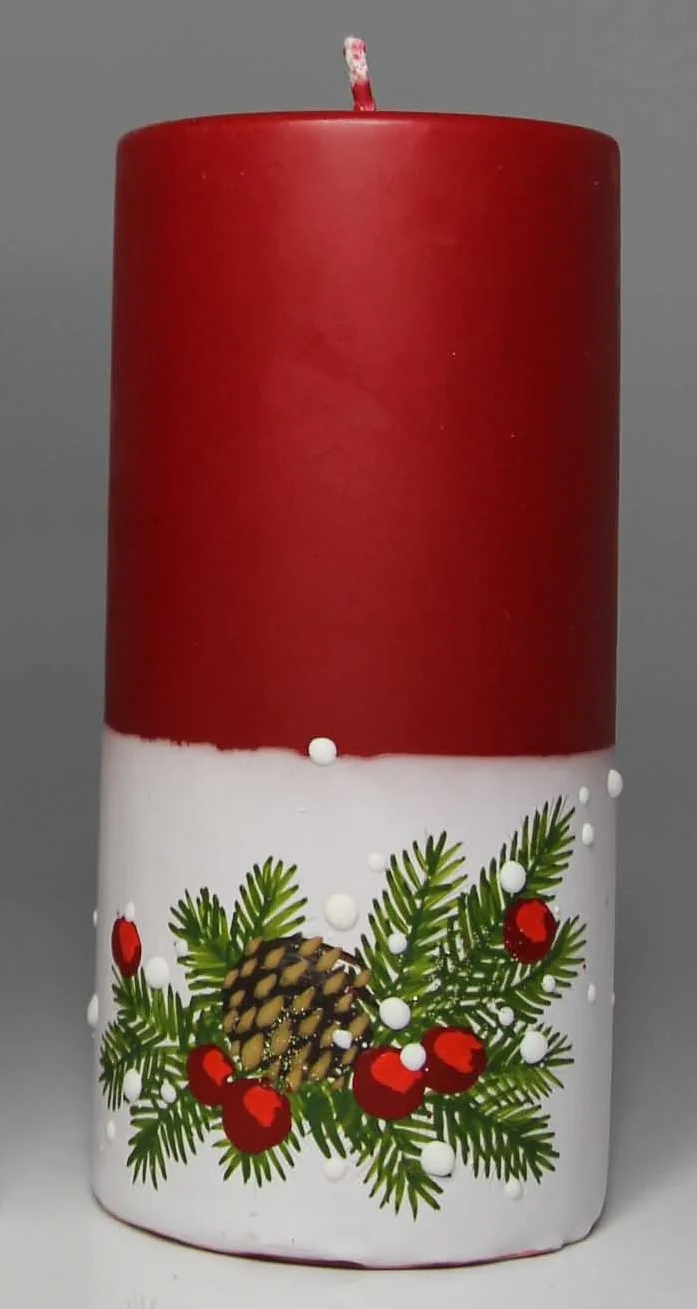 Candela Cilindro dia 7xh cm Decoro Pino-Pigne-Sfere
