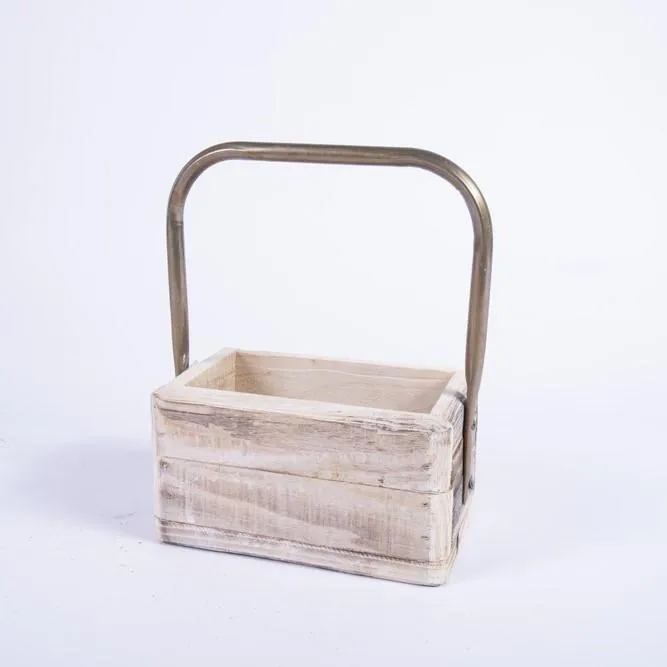 Cassetta con Manico in Metallo 22X14XH12/29CM in Legno Naturale