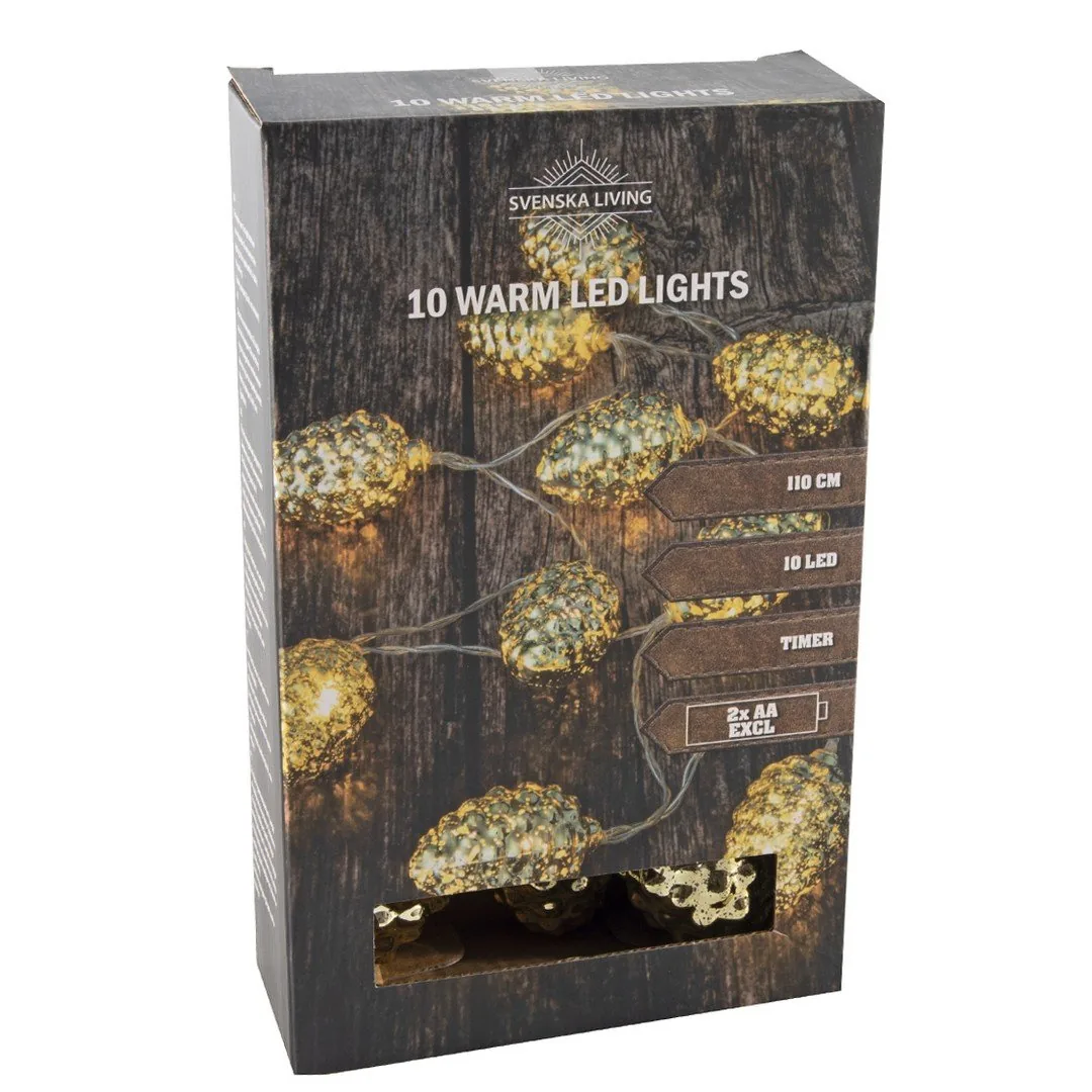 Catena 10 Pigne Oro Luminose a Batteria