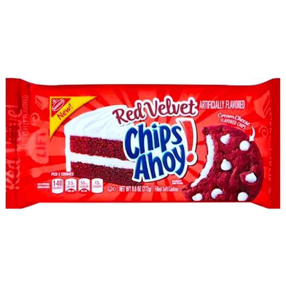 Chips Ahoy! Biscuits moelleux fourrés au velours rouge, biscuits velours rouge avec crème douce au fromage de 272g
