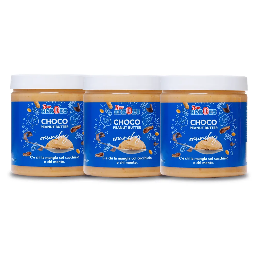 3x New Heroes Choco Peanut Butter Crunchy, crème au chocolat et au beurre de cacahuète avec morceaux de 220g
