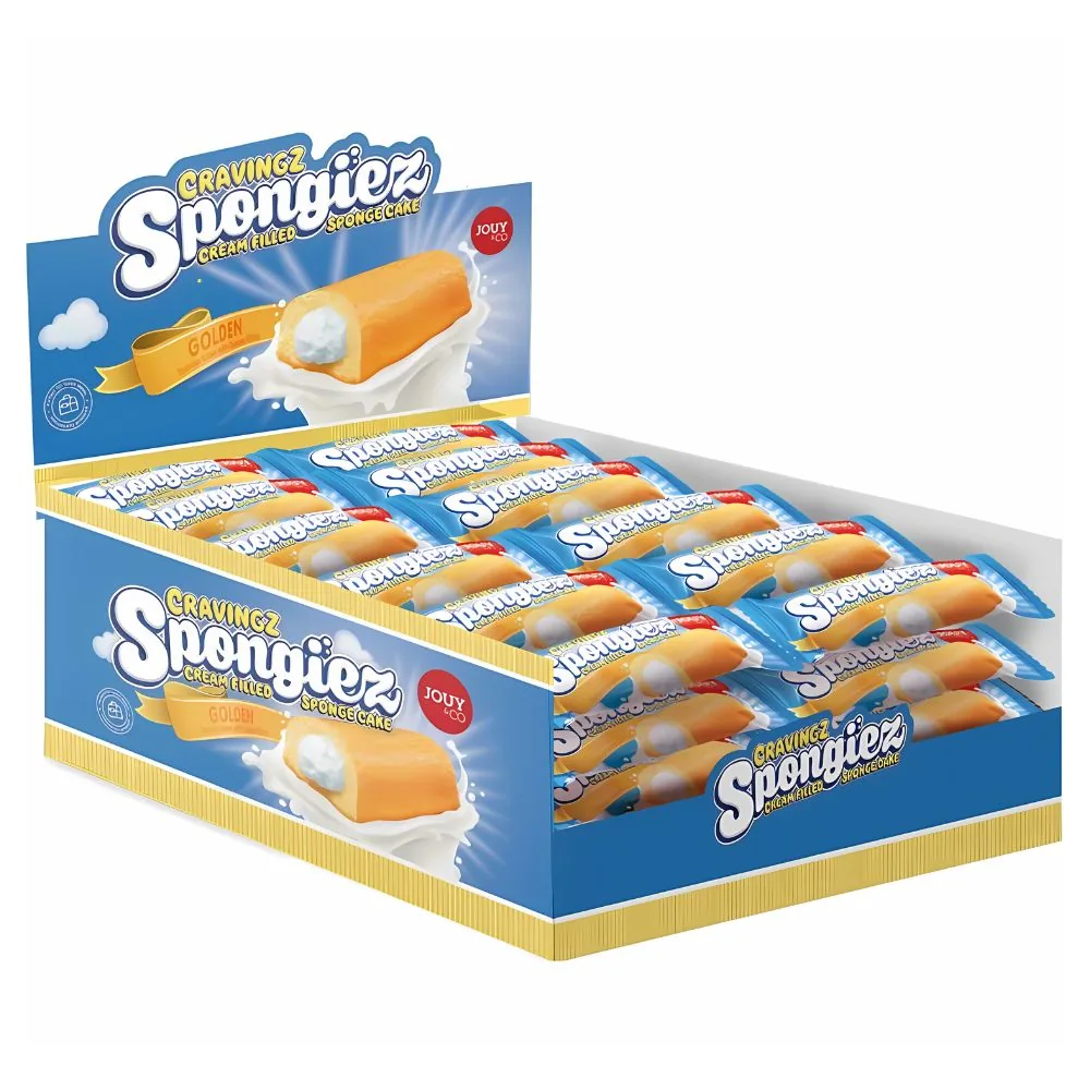 Jouy&Co Cravingz Spongiez Golden, gâteaux éponge fourrés à la crème de 40g (paquet de 24)