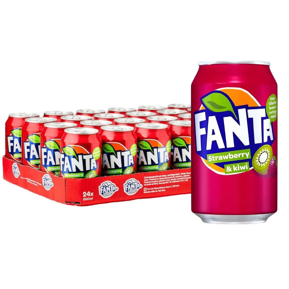Fanta Fraise Kiwi, boisson au goût de fraise et kiwi de 330ml (pack de 24)