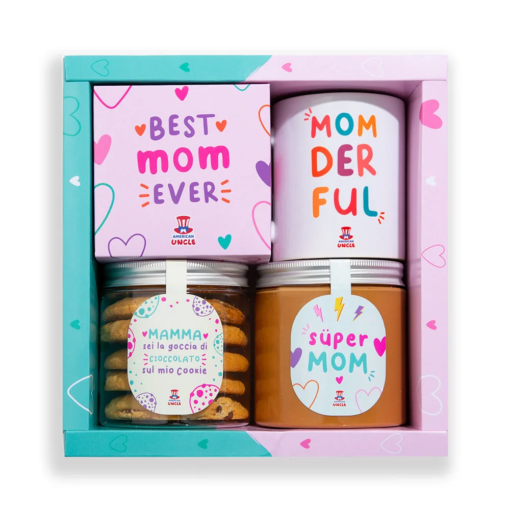 Cadeau pour maman Box, boîte cadeau pour maman avec cookies de plusieurs saveurs, crème au caramel salé et tasse Momderful