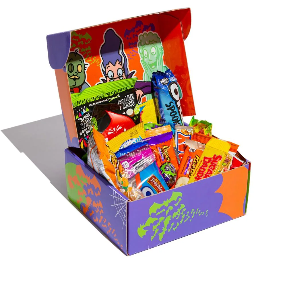 Halloween Box, box sur le thème d'Halloween avec 20 produits sucrés et salés