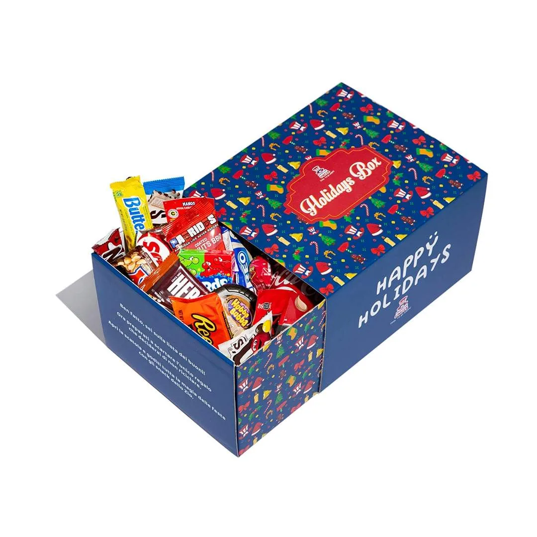 Holidays box, boîte surprise de 40 produits sucrés, salés et boissons