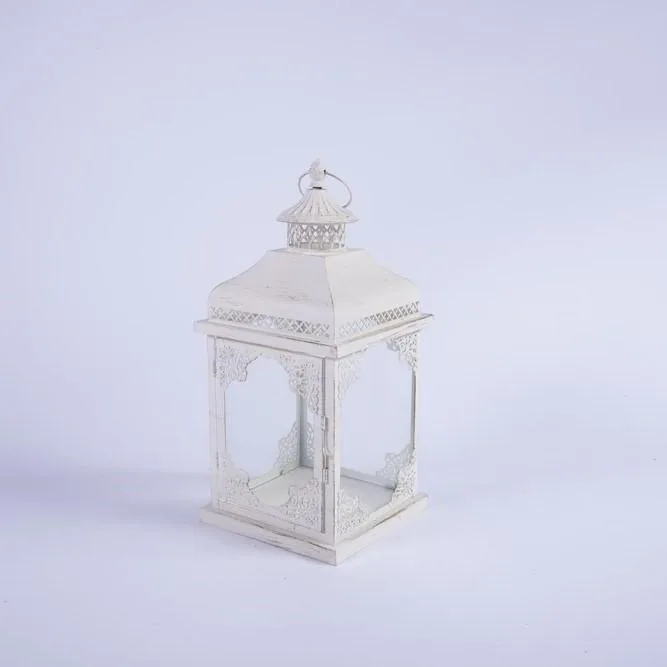Lanterna in Metallo Bianco Anticato 18X18XH38,5CM