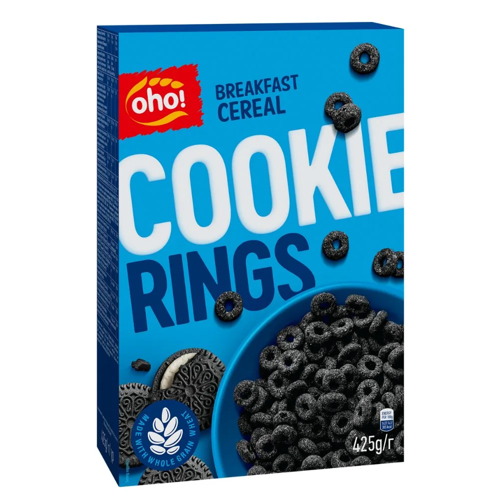 Oho! Cookie Rings, céréales au goût de biscuits au cacao de 425g
