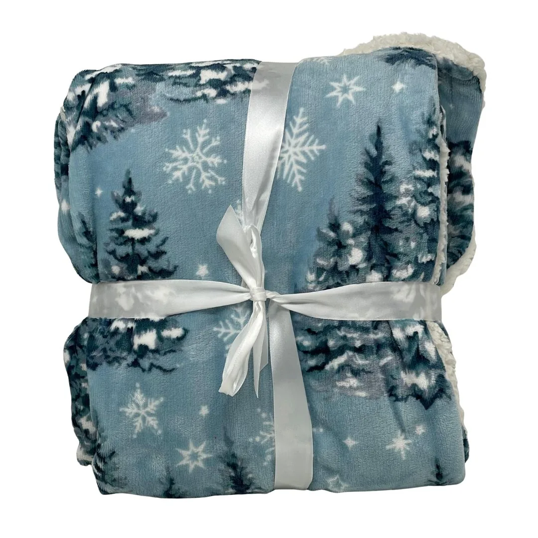 Plaid Bent 130x160 cm azzurro con alberi