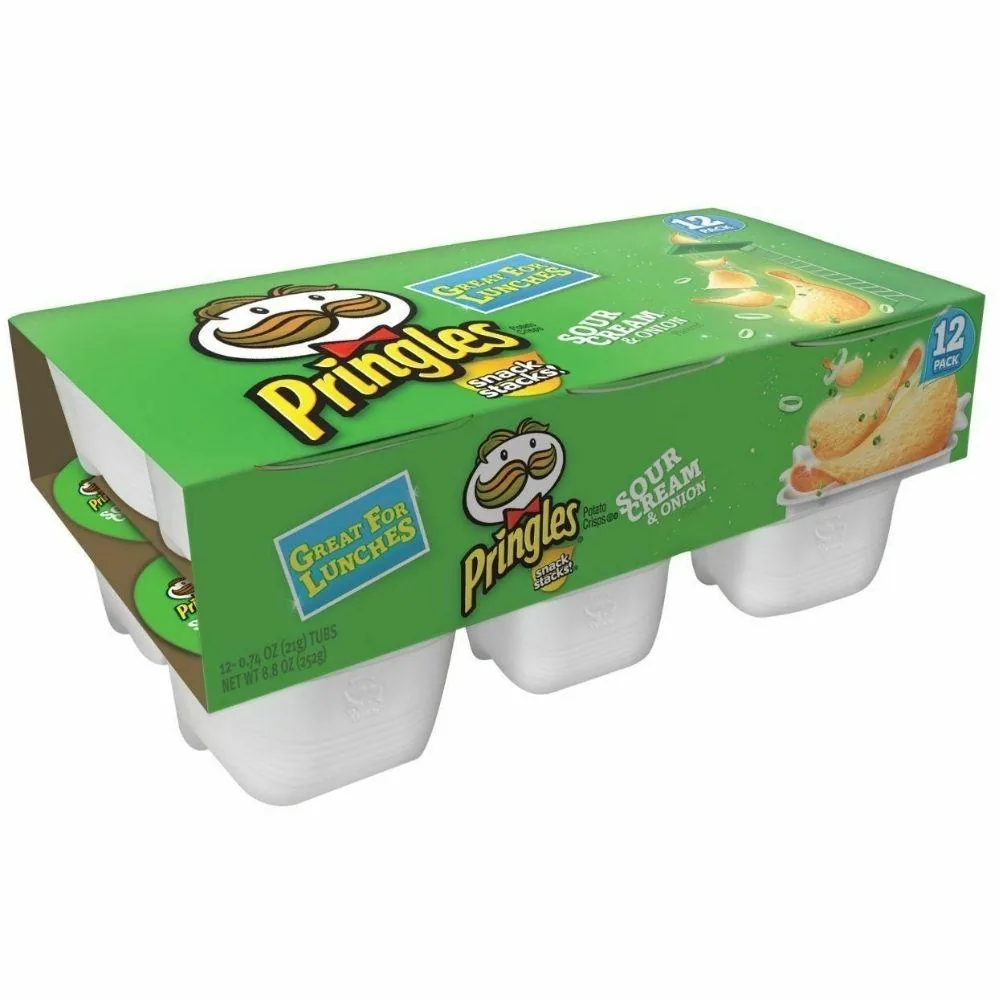 Pringles Snack Stack Crème Sure & Oignon, paquet de 12 portions individuelles de chips au goût de crème sure de 252g