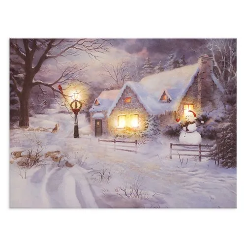 Quadro di Natale a Led Pupazzo di Neve 40x30